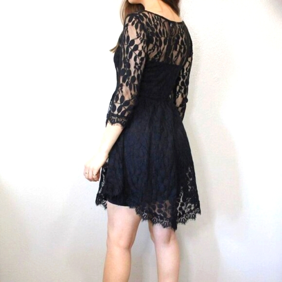 Free People Dress Black Lace Boho 'Queens Love' Mini Ribbon Waist - Picture 3 of 10
